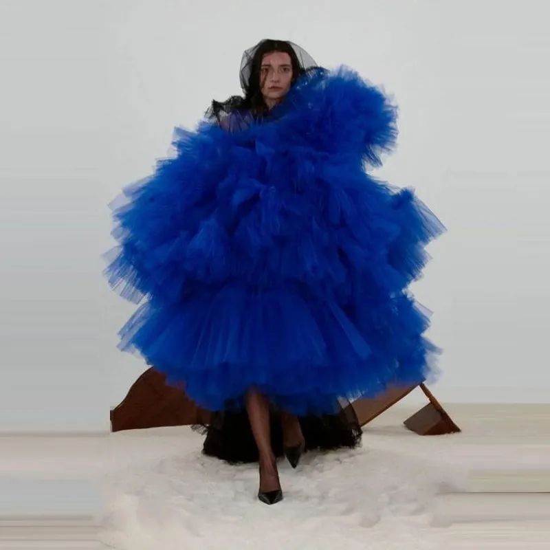 Nouvelle Couture femmes robe Maxi pour la fête une ligne robes de bal superposées bleu Royal longues robes de bal longueur cheville