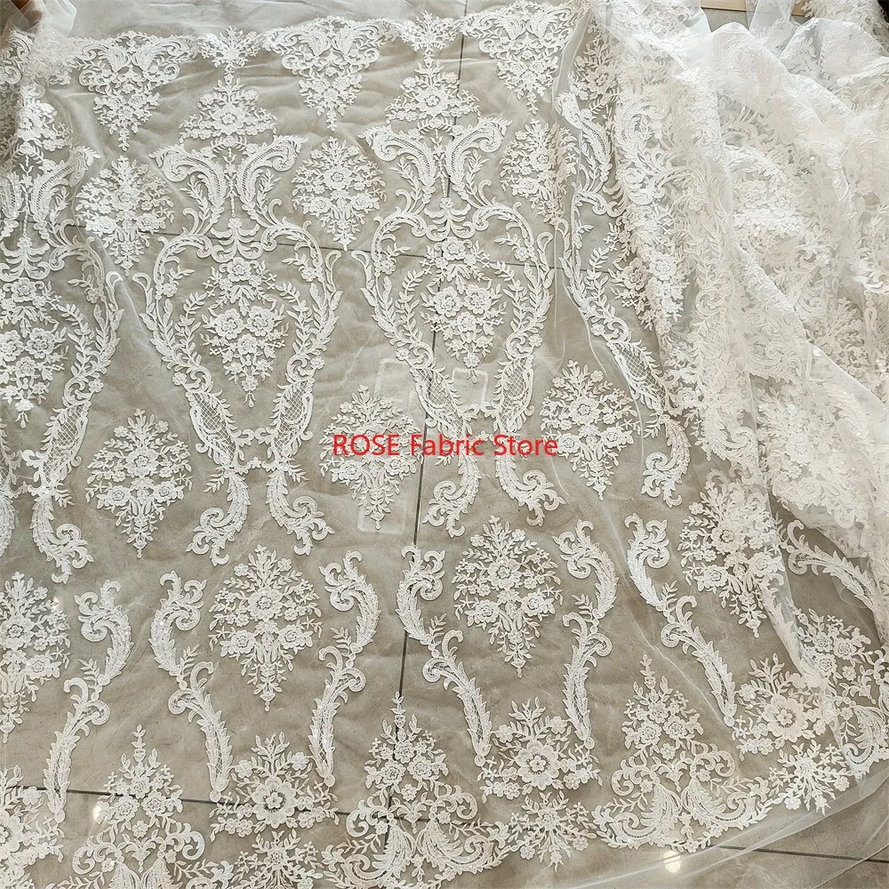 

Off White Cord Lace Fabric Sequins Embroidered Tulle Lace Bridal Wear Wedding Dress Designs Sewing Laces