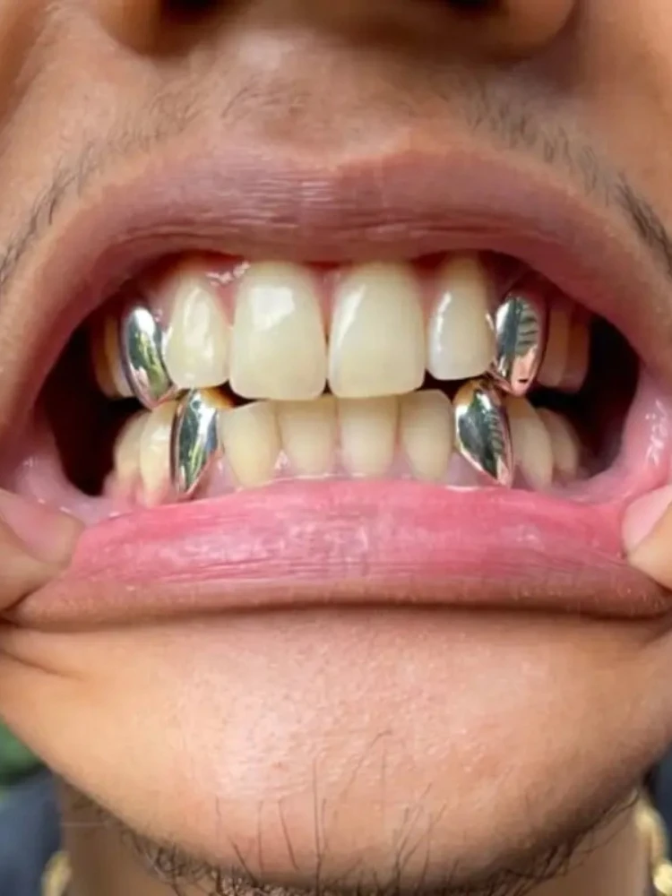 Hip-hop géométrie pointe plaquée or dents de tigre bretelles grilles dentaires pour femmes hommes crocs de Vampire Halloween bijoux en acier inoxydable