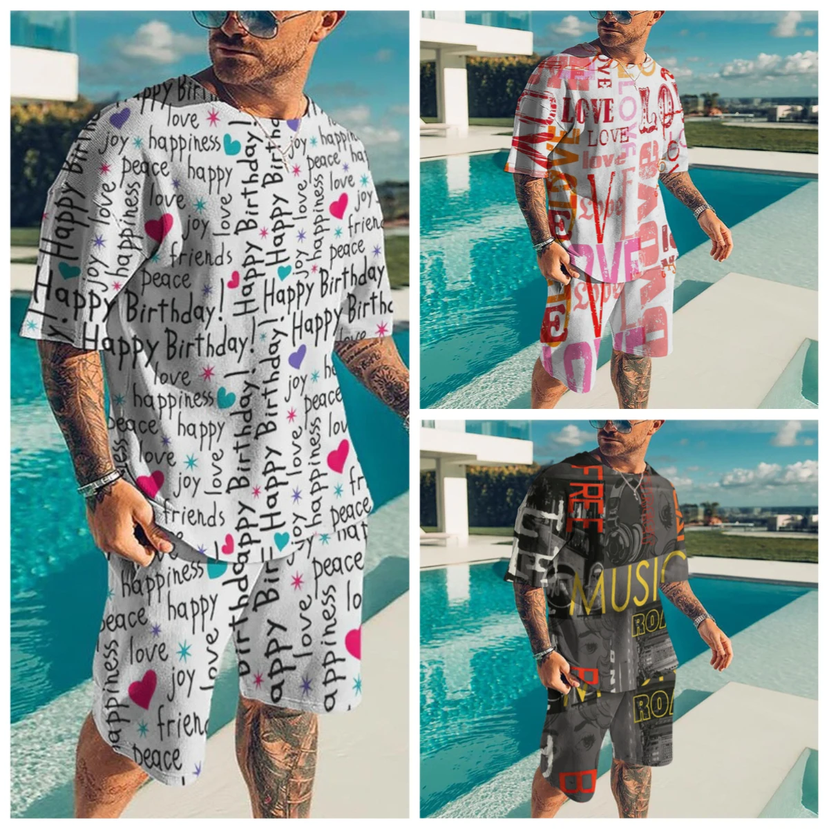 

25-26 Summer Hot-selling Fashion Trend Luxury Suit 3D Printing American Street Breathable Quick-drying T-shirt Shorts Set