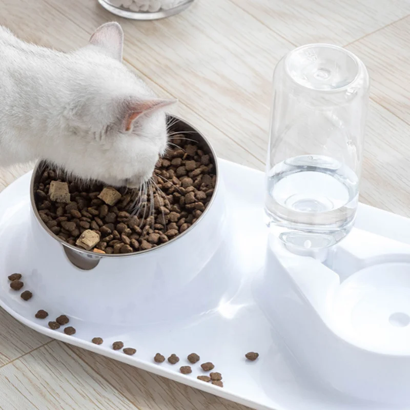 Pet dual bowl dog and cat automatic feeding and water dispenser cat bowl and dog basin pet supplies