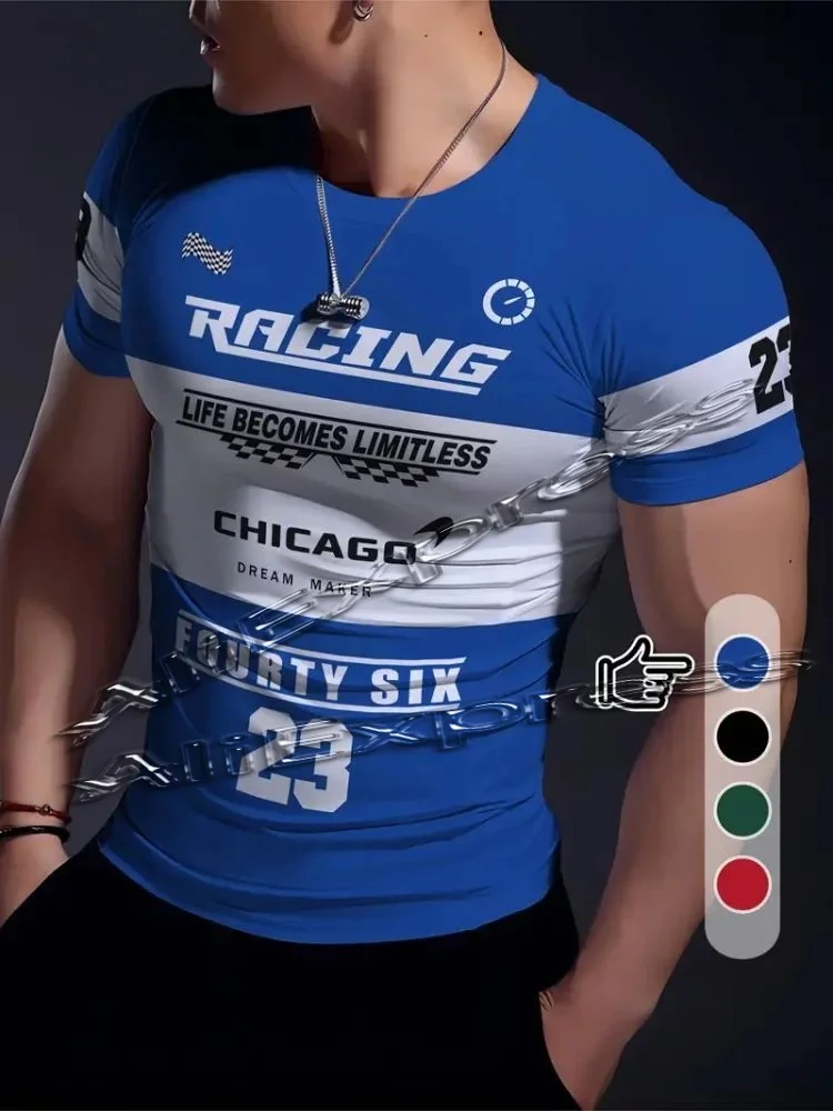 

Мужская рубашка с круглым вырезом для повседневного фитнеса с геометрическим принтом, уличная повседневная свободная мужская футболка, городская уличная трендовая футболка с коротким рукавом