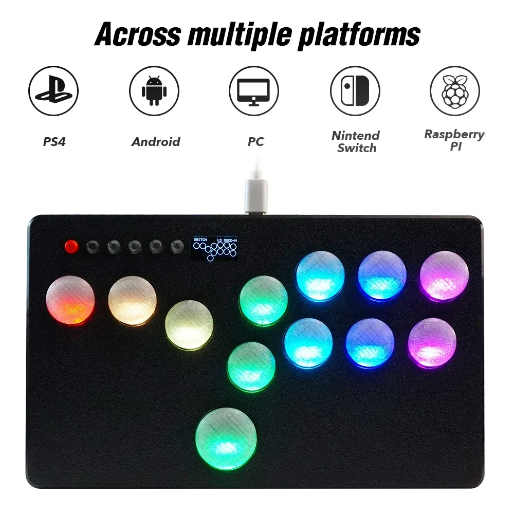 

-For Mini Hitbox RGB Buttons Flatbox Arcade Fight Stick Hot SWAP Kailh Switch Arcade Stick Controller GP2040-CE For PC PS3 Switc