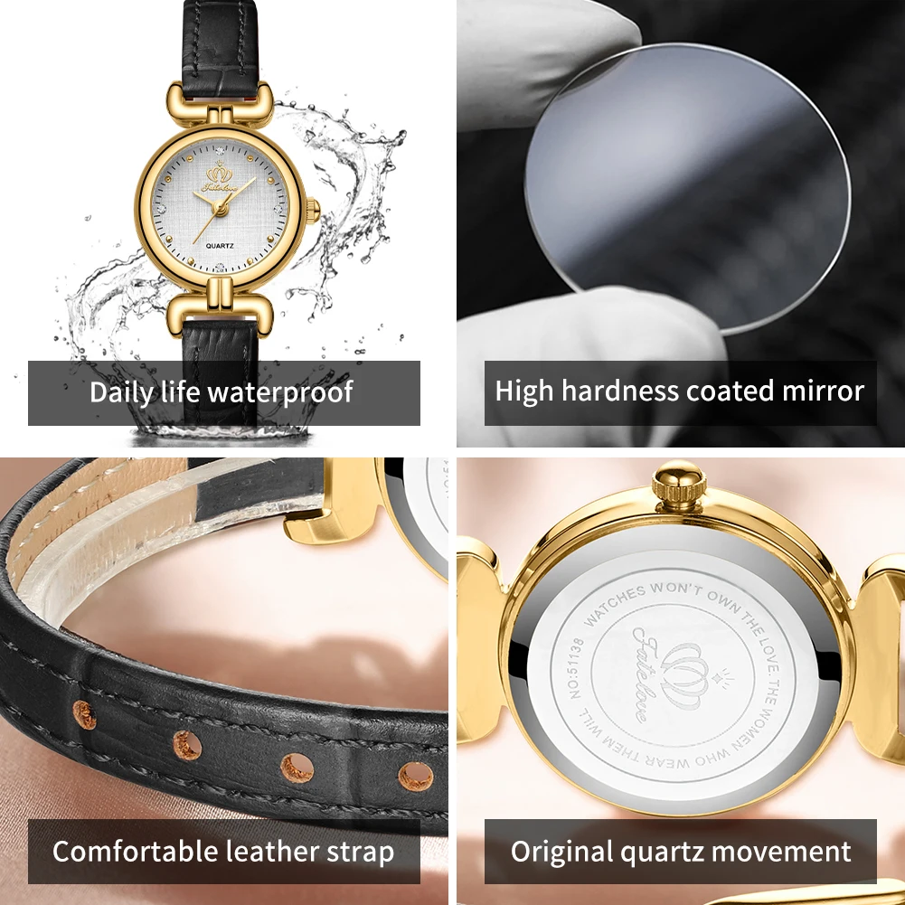 Fate Love-Montre-bracelet en cuir à petit cadran étanche pour femme, montres élégantes à quartz pour femme, montre rétro originale, 905