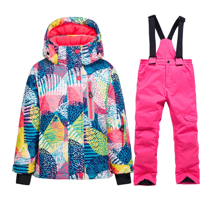 New Winter Ski Wear Children's Set Girls Thick Jacket Windproof Waterproof Thick Warm Outdoor Snowboarding  Clothes Pants