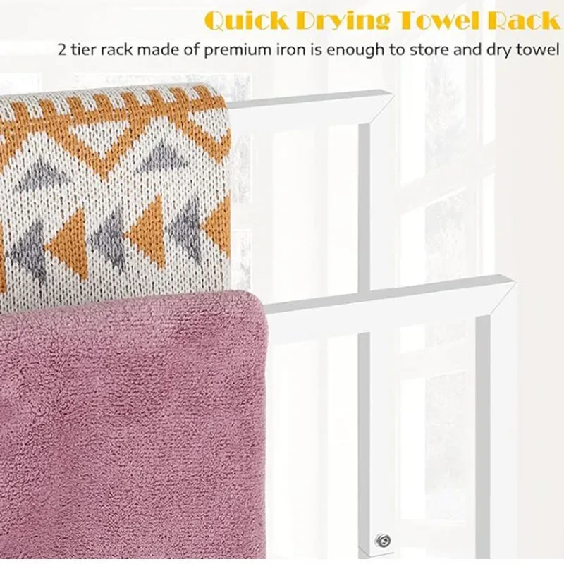 

Freestanding Towel Rack for Floor 2 Tier Metal Hand Towel Drying for ,white Holder Towel Bedroom Bar Bathroom Rack Stand Towel