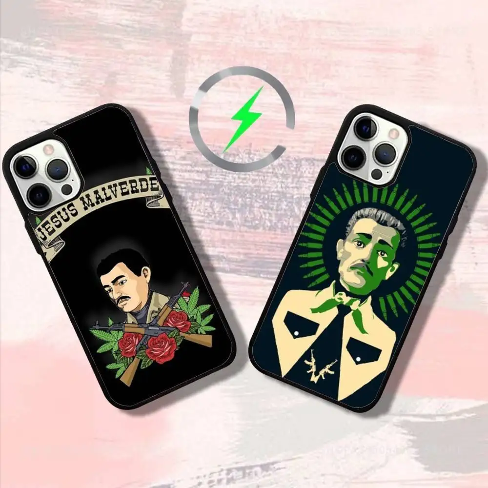 

J-Jesus M-Malverde Phone Case For iPhone 17,16,15,14,13,12,11,Pro,Max,Plus,Mini,SE4,E Magnetic Magsafe Wireless Charging