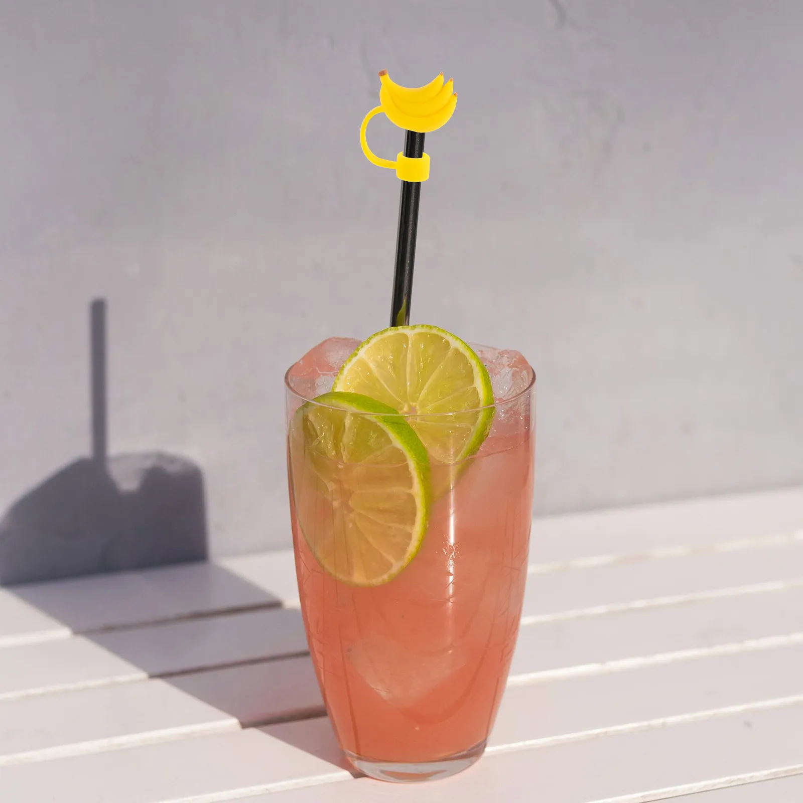 4Pcs Reusable Silicone Straw Caps Banana Fruit Designs Straw Toppers for Tumblers Water Bottles Outdoor Use Drinking Cover Lid