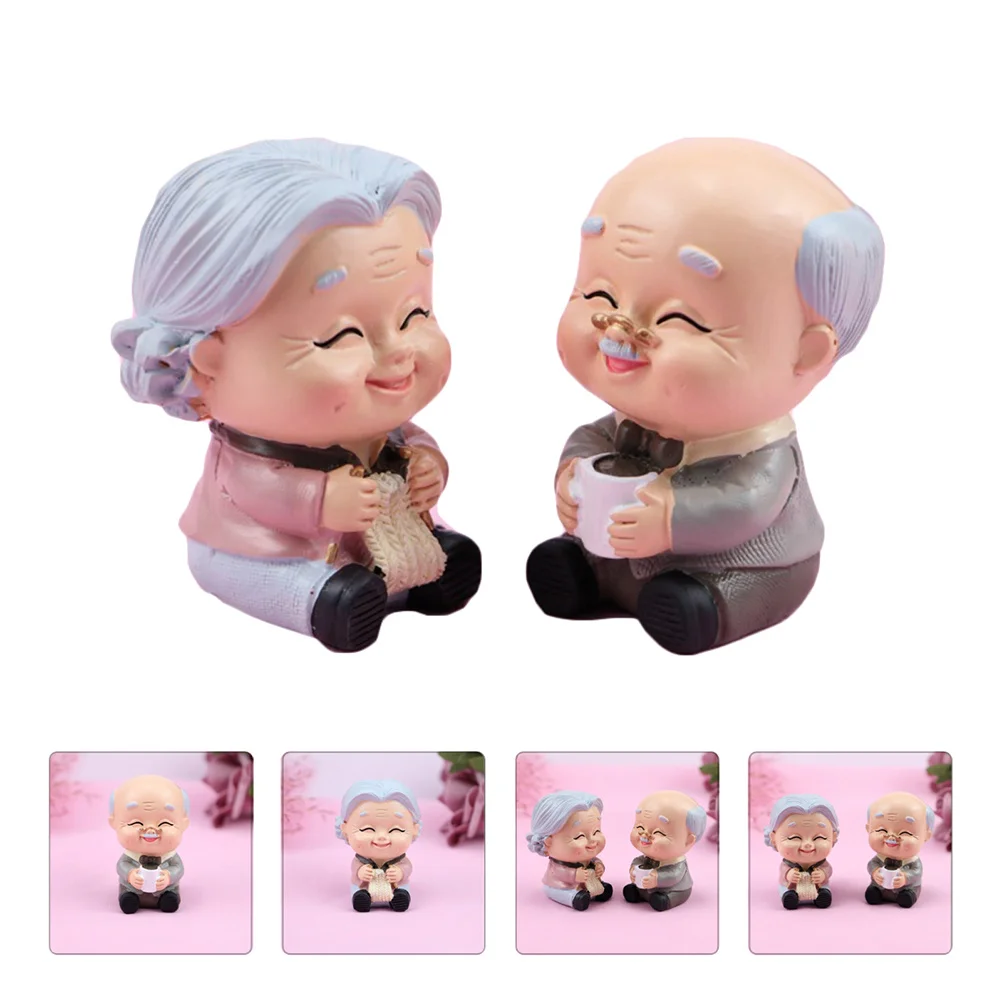 

2Pcs Resin Cake Toppers and Home Decorations Cute Cartoon Grandma Grandpa Couple Baking Supplies for Anniversary Wedding Party