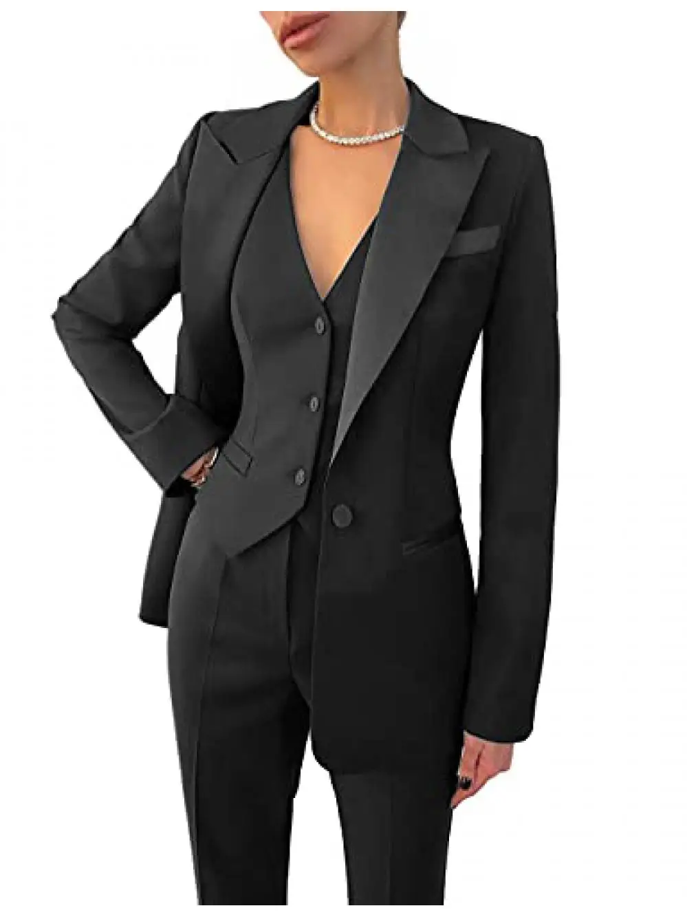 Women Suit 3 Pieces Black Business Notch Lapel Single Breasted Vest For Office Work Wear Lady Suits (Blazer+Vest+Pants) Set 2023