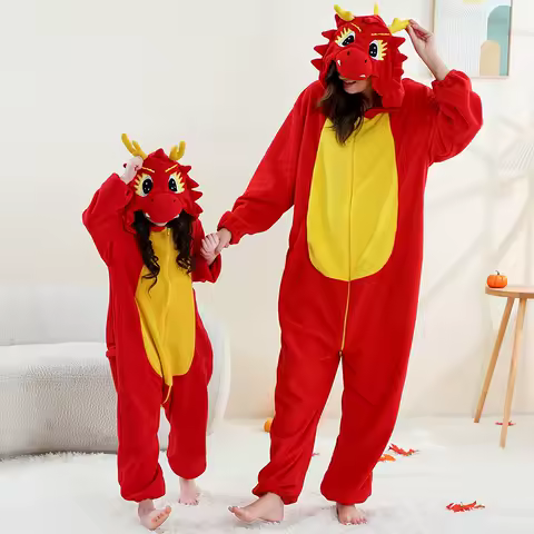 Kigurumi Red Dinosaur Onesies Jumpsuit Adult Anime Cosplay Halloween Capybara Costumes Christmas Carnival Funny Children Pajamas