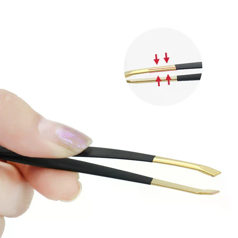 ステンレス鋼フラット/斜め先端多機能ピンセット眉毛ピンセット顔の毛の除去メイクアップツールつけまつげピンセットツール