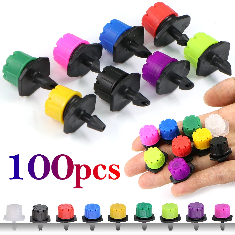 100pcs 9-style 1/4'' 4/7mm Adjustable Irrigation Misting Micro Flow Dripper Drip Head for Garden Sprinklers Garden Watering Tool