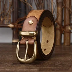 Cinturón de cuero genuino con hebilla para hombre y mujer, cinturón Retro coreano de cuero de vaca puro, 3,3 cm
