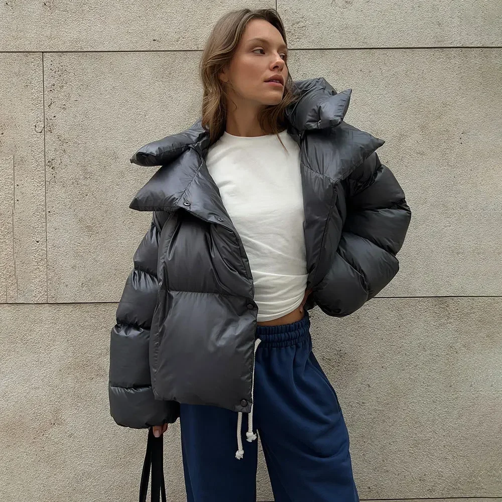 2023 Winter Women Fashion Loose Thickening Warm Hooded Parkas Coat Female Solid Color Casual Long Sleeve Tops Outerwear