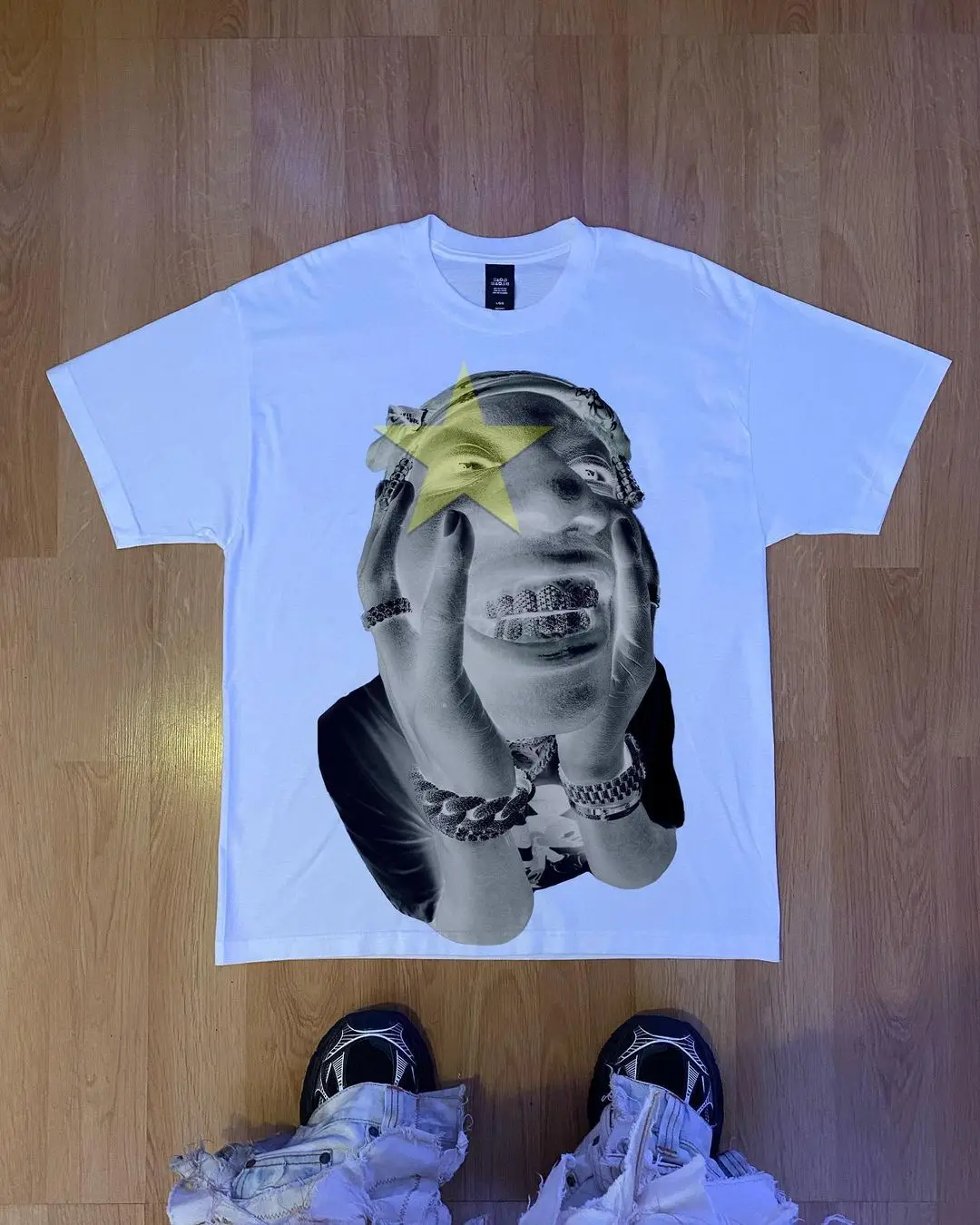 

Women's White Headshot Cotton T-Shirt Vintage Clothes Gothic Oversized T Shirt Y2k Tops Couple Streetwear Grunge Clothes