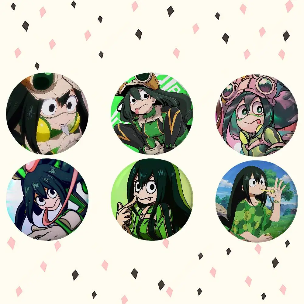 Cartoon Tsuyu Asui Niedliche Anime Runde Laser-Brosche Cartoon-Anstecknadel Kleidung Rucksack Accessoires Reversnadel