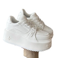 2025 Lightweight Sports Genuine Leather Thick Bottom Women's Super High Heel Bread Shoes Versatile Height Casual Board Shoes