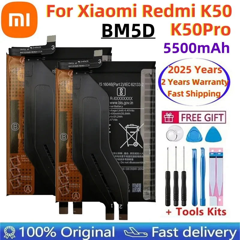 

100% оригинальный новый высококачественный аккумулятор Xiao Mi 5500 мАч BM5D для Xiaomi Redmi K50 K50 Pro K50Pro, аккумуляторы Bateria, быстрая доставка