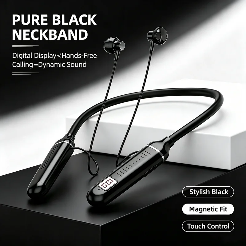 Wireless Earphones Bluetooth 5.3 Neckband Headphones Gaming LED Display HIFI Headset Sports TWS Earbuds With Mic TF Card