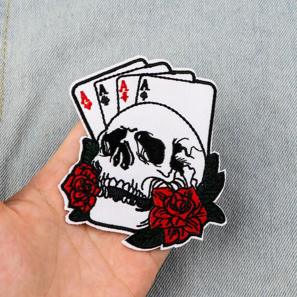 Skelet Poker Kaarten Borduurwerk Patch Ijzer Op Patches Op Kleding Rugzak Patches Voor Jassen Diy Patch Stickers Accessoires