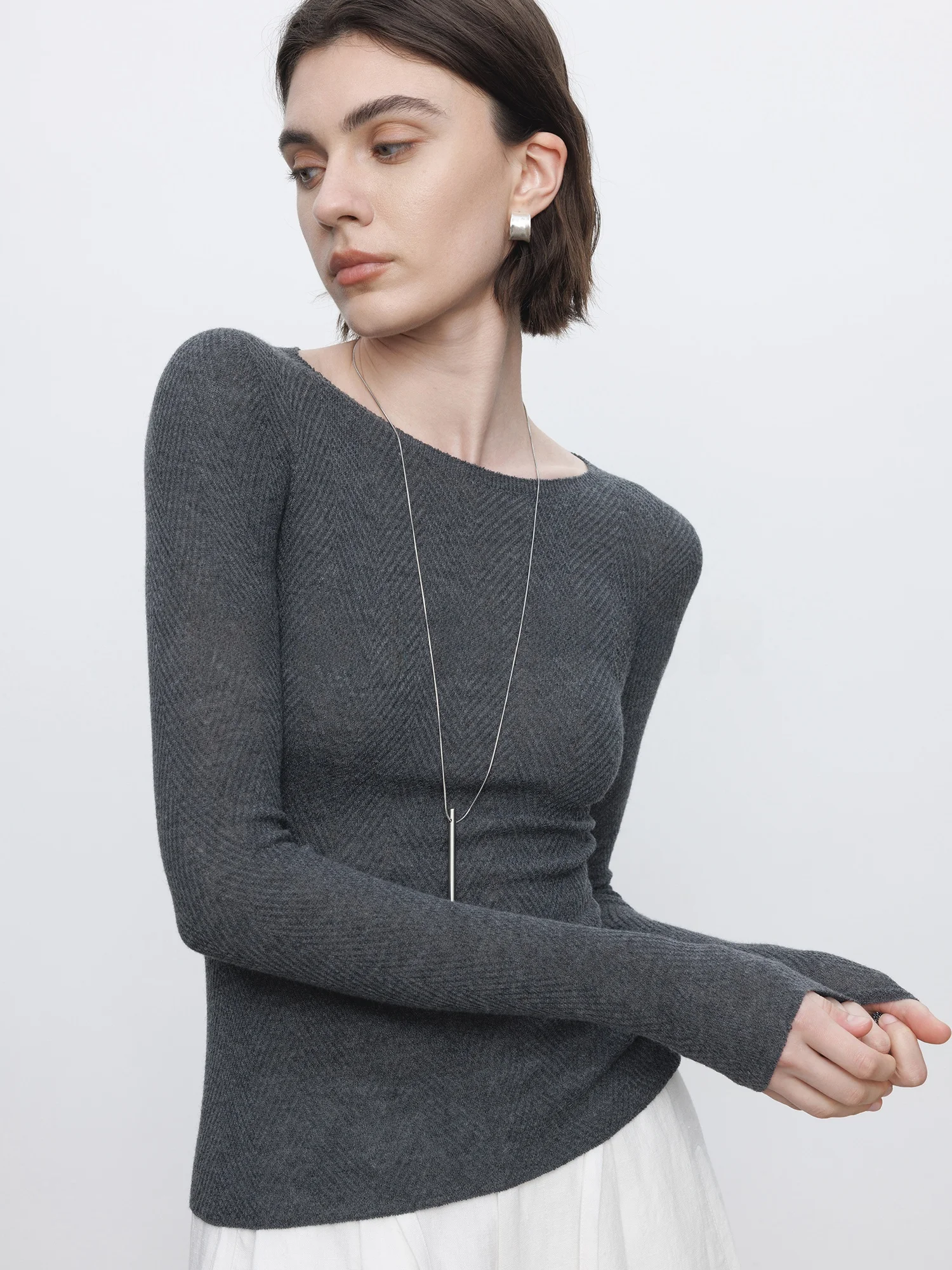 

Женский трикотажный топ из смесовой шерсти с круглым вырезом, облегающий, повседневный, из полиэфирного волокна, с длинными рукавами, цветной