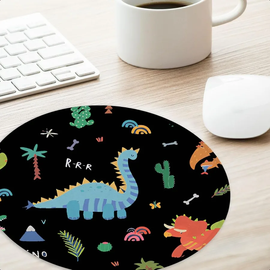 Tapis de souris rond dinosaure mignon, petit tapis de souris drôle avec Base en caoutchouc antidérapante, décoration de bureau à domicile, accessoires de bureau 8.7 pouces R