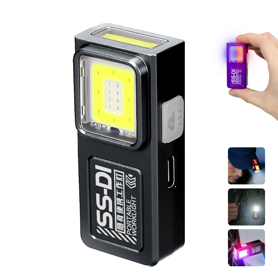 LED COB Mini-Taschenlampe USB Wiederaufladbare Mini-Fackel Tragbare Arbeitsleuchte mit Magnet Outdoor Notfall Wandern Angeln Laterne