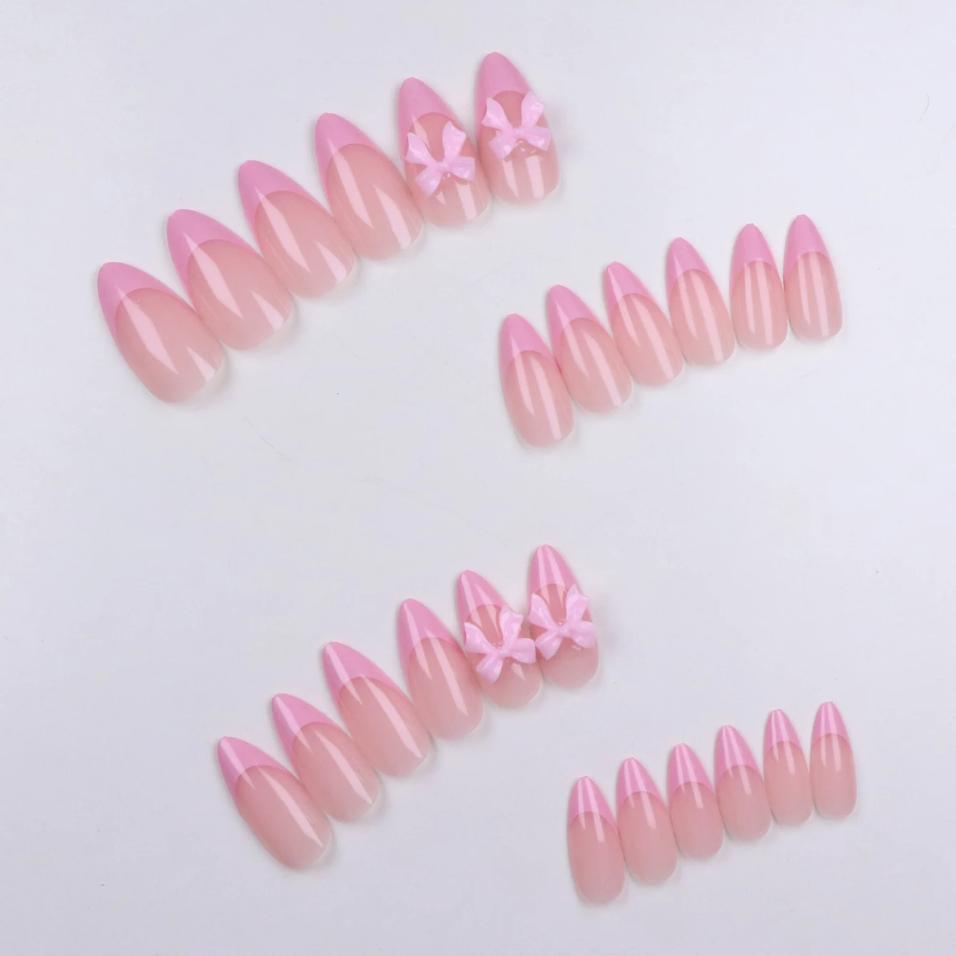 24 pezzi Aggiorna istantaneamente il tuo look con il set di unghie finte con design a fiocco francese rosa 1 lima per unghie e 1 kit di adesivi per colla per unghie