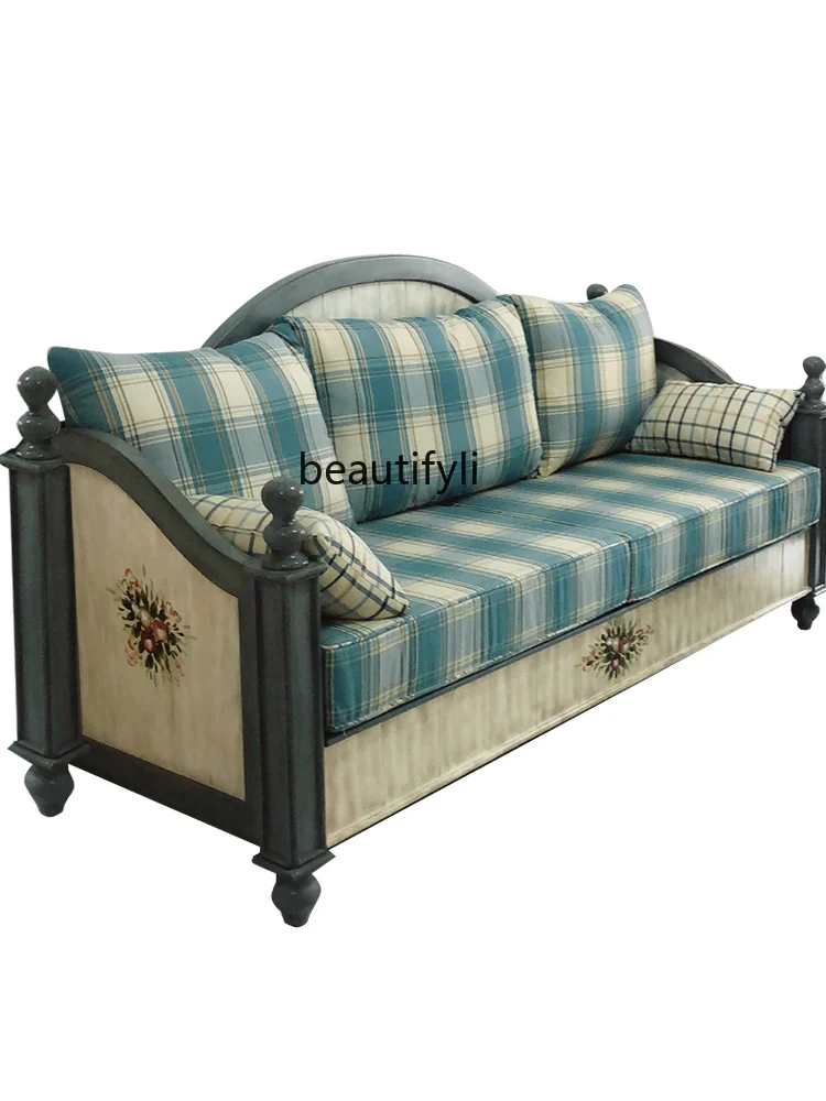 

American-Style Solid Wood Sofa Combination Suit Furniture Removable Washable Living Room Fabric Craft Sofa