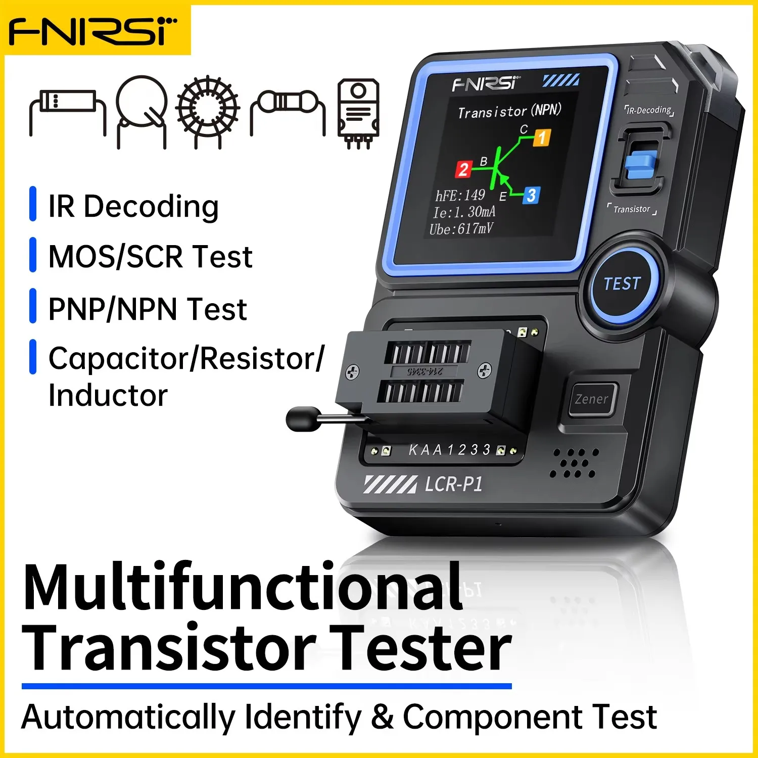 Fnirsi Lcr-p1 Transistor Tester Diodo Triodo Medidor de Resistência de Capacitância Lcr Esr Medidor Npn Pnp Mosfet ir Multifuncional Tester