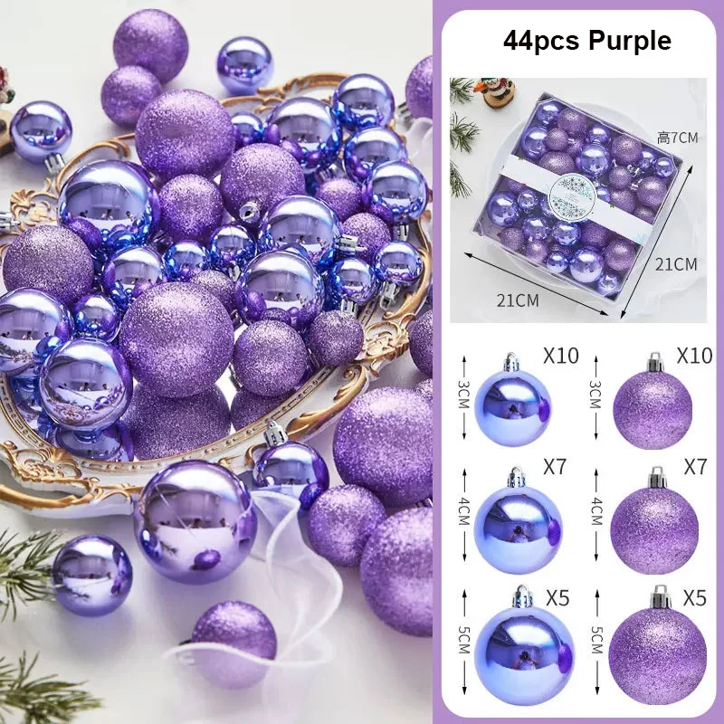 44szt Christmas Ball Purple Pink Christmas Tree Hanging Decoration Pendant For Navidad Noel Carnival Wedding Party Ornaments