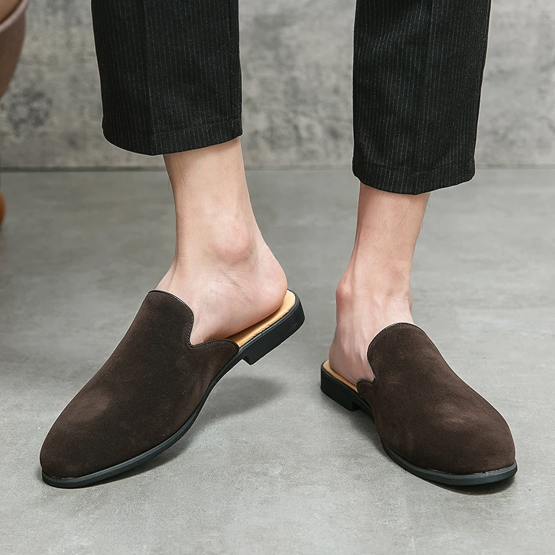 Fashion New Arrival Men Suede Leather Half Slippers Driving Shoes Male Casual Mules Moccasins Breathable Loafers Zapatos Hombre