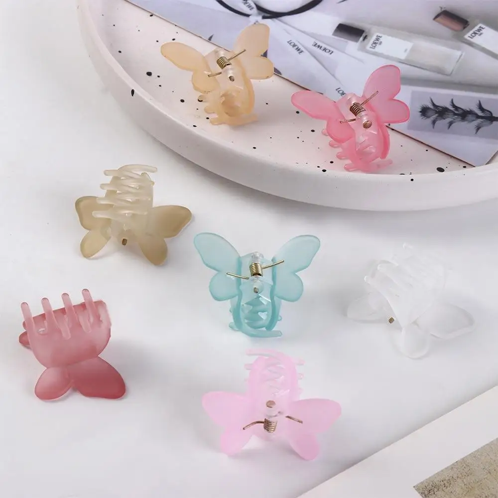 Fashion Frosted Butterfly Hair Claw Jelly Color Headwear Butterfly Hair Clip Headdress Grab Clip Mini Shark Clip Daily