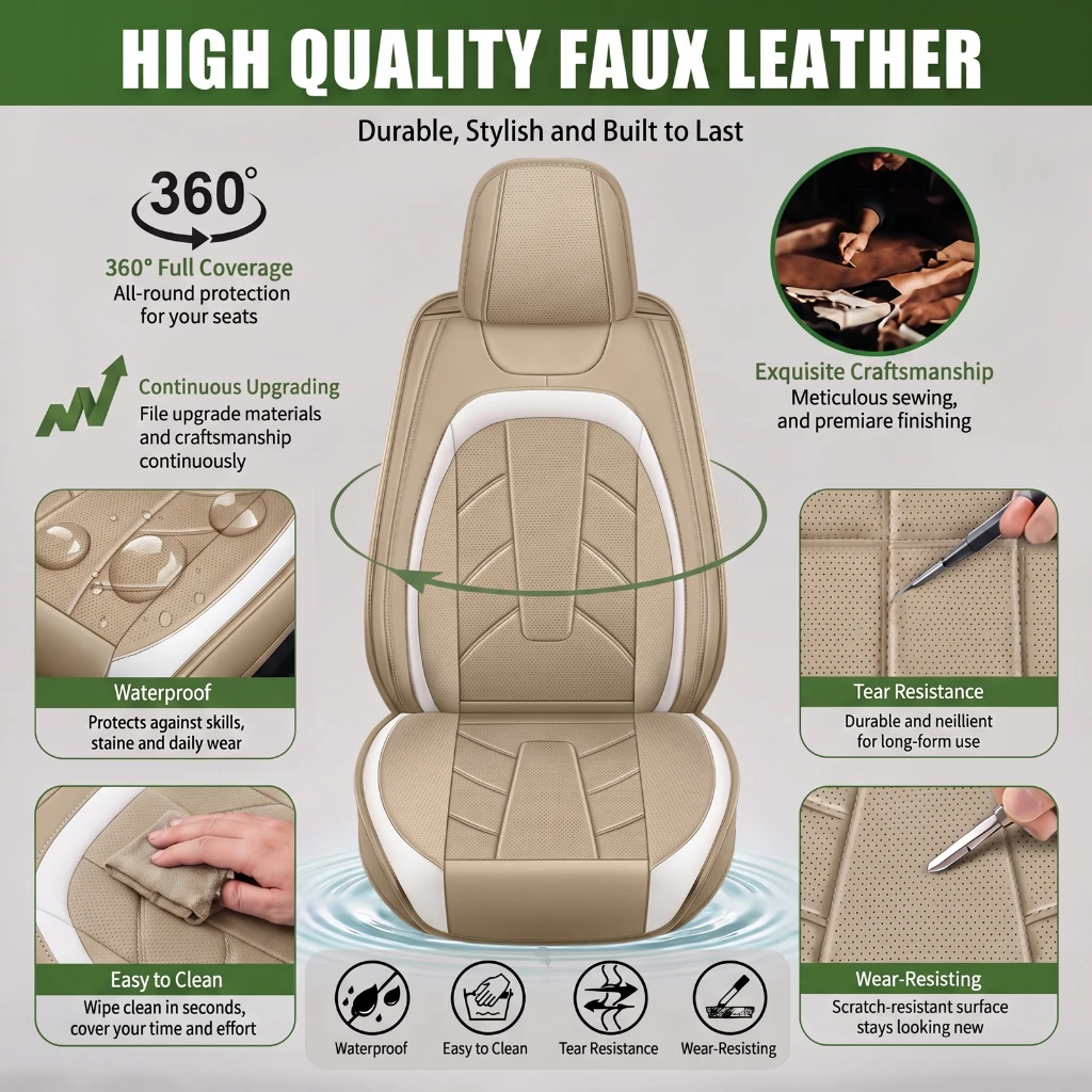 Breathable 5 Seats Covers For Toyota NAPA Leather Car Seat Covers Front Rear Protector Soft Touch Anti-Slip Waterproof