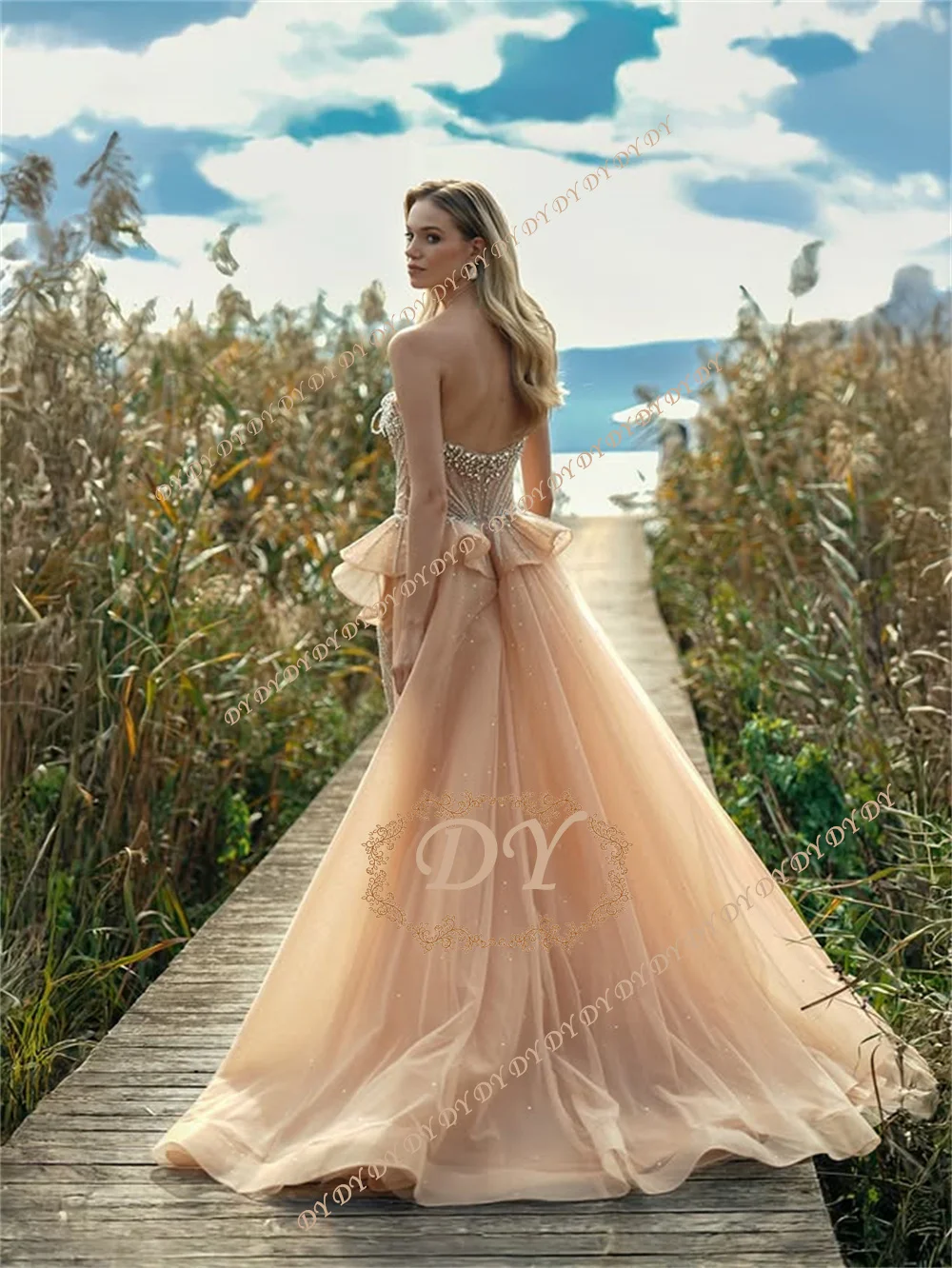 DY Luxury Strapless Appliques Beaded Mermaid Prom Dress For Graduation Party Customized Sukienka Wieczorowa Luksusowa
