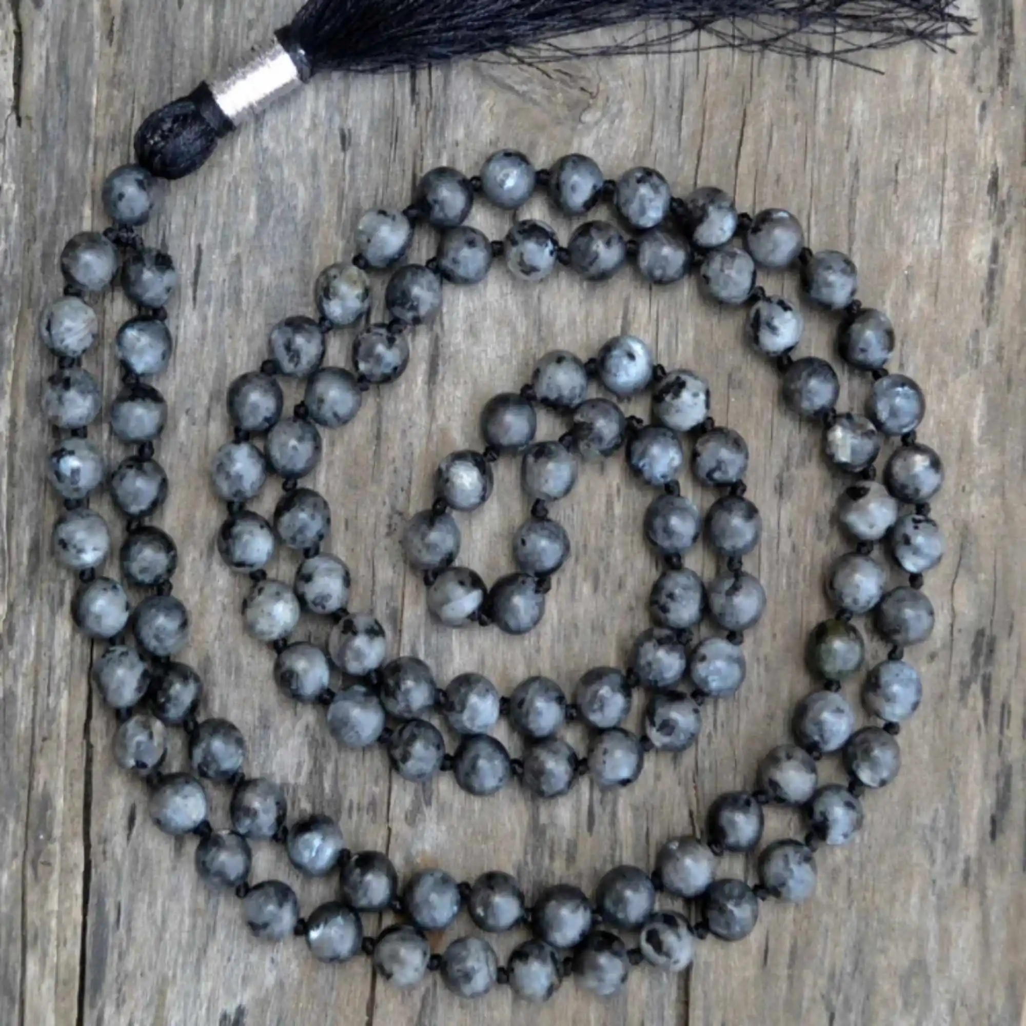 8mm Natural Black round Labradorite 108 knot necklace Chain Energy Gift Pray spread Wristband Gift Beaded Cuff Lucky Mala Yoga