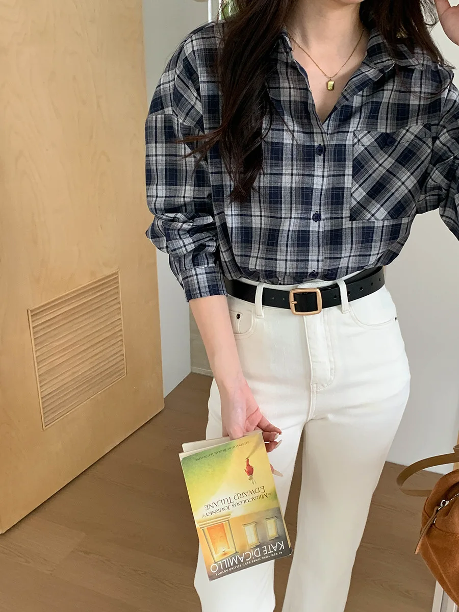 قميص غير رسمي منقوش بأكمام طويلة لربيع وخريف 2025 جديد للنساء #4