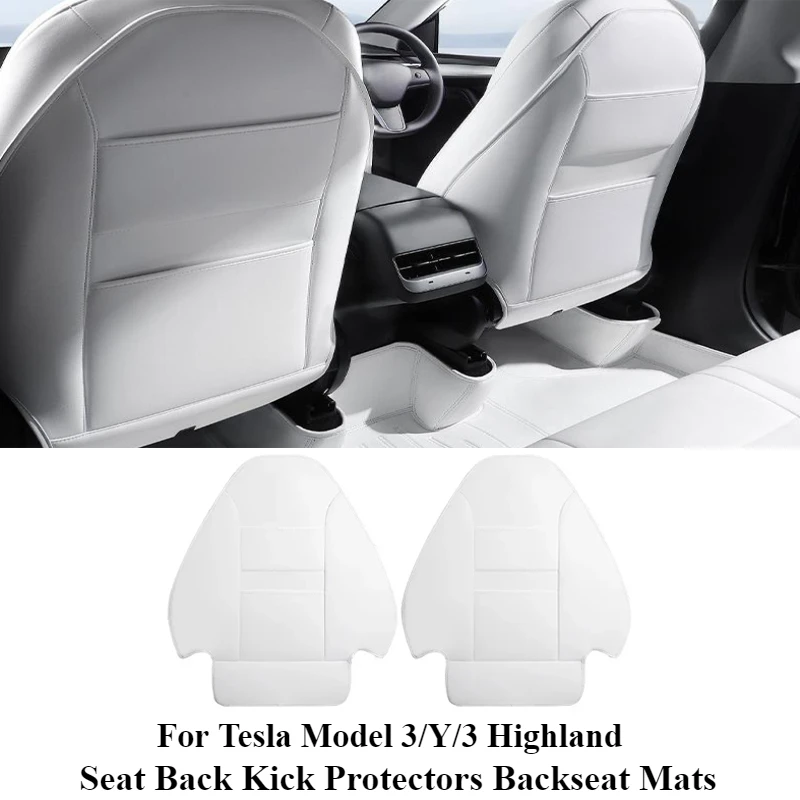 For Tesla Model 3/Y/3 Highland 2024 Waterproof Scratch proof PU Leather Seat Back Kick Protectors Backseat Mats Organizer Pocket