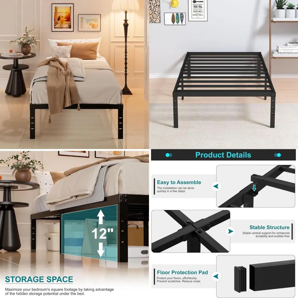 

Прочная металлическая кровать-платформа на 14 металлических опорах, не требует пружинного блока, простая сборка, 30x75, черная