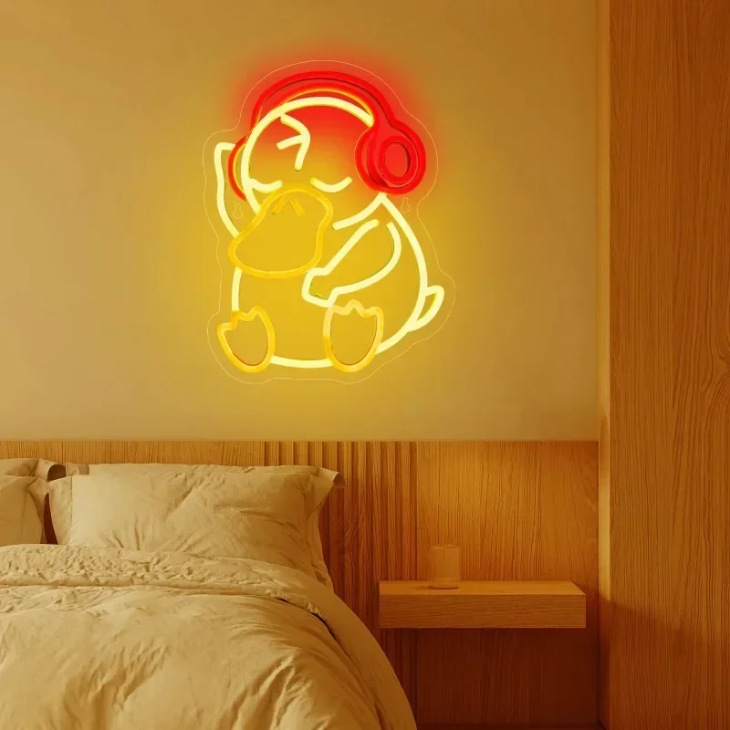 Anime Duck with Headphones Neon Sign Adjustable Brightness Neon Light Signs for Bedroom Game Room Party Birthday Christmas Gifts