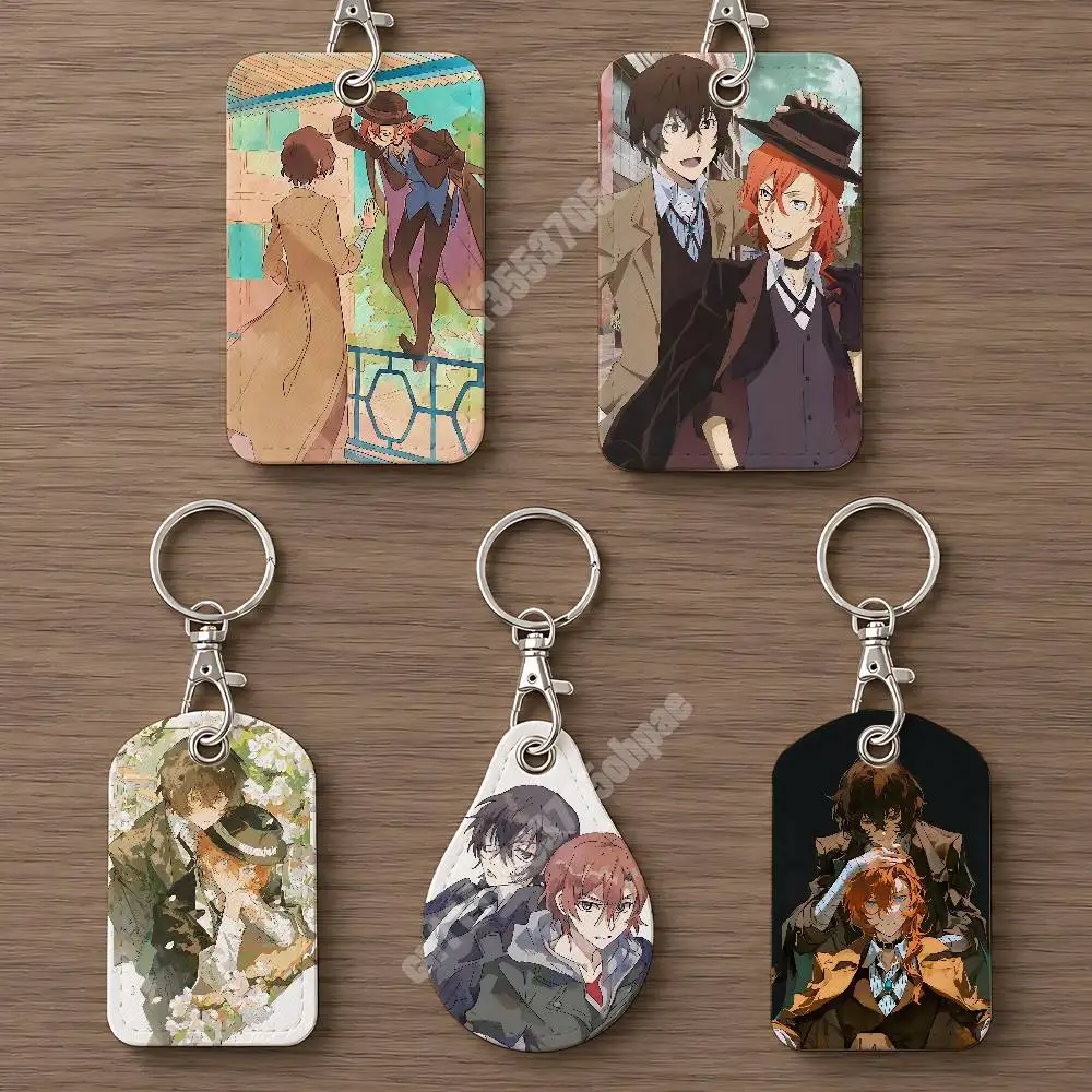 Dazai Osamu B-Bungo S-Stray Dogs Leather Keychain Card Holder for Airtag & ID Cards Business Bag Charm