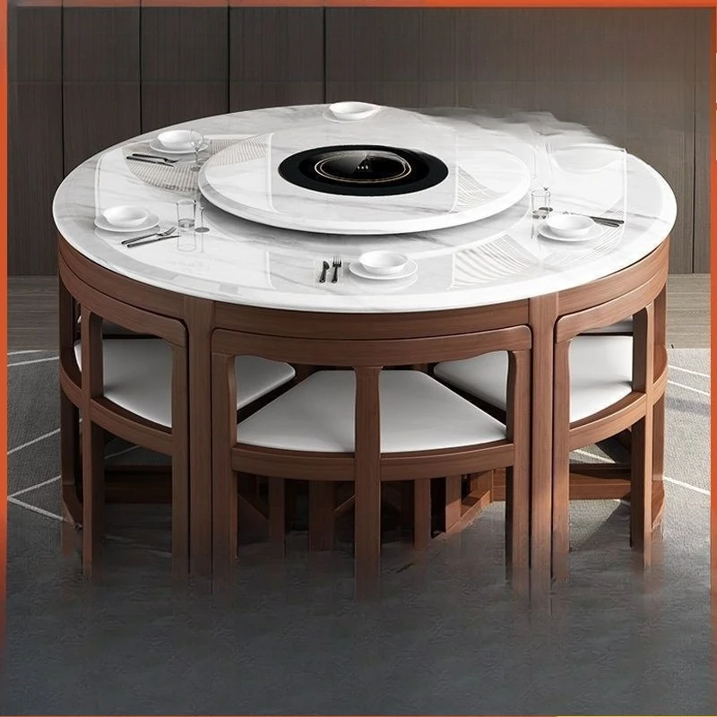 

Marble dining table and chair combination modern simple telescopic household dining small apartment furniture solid wood