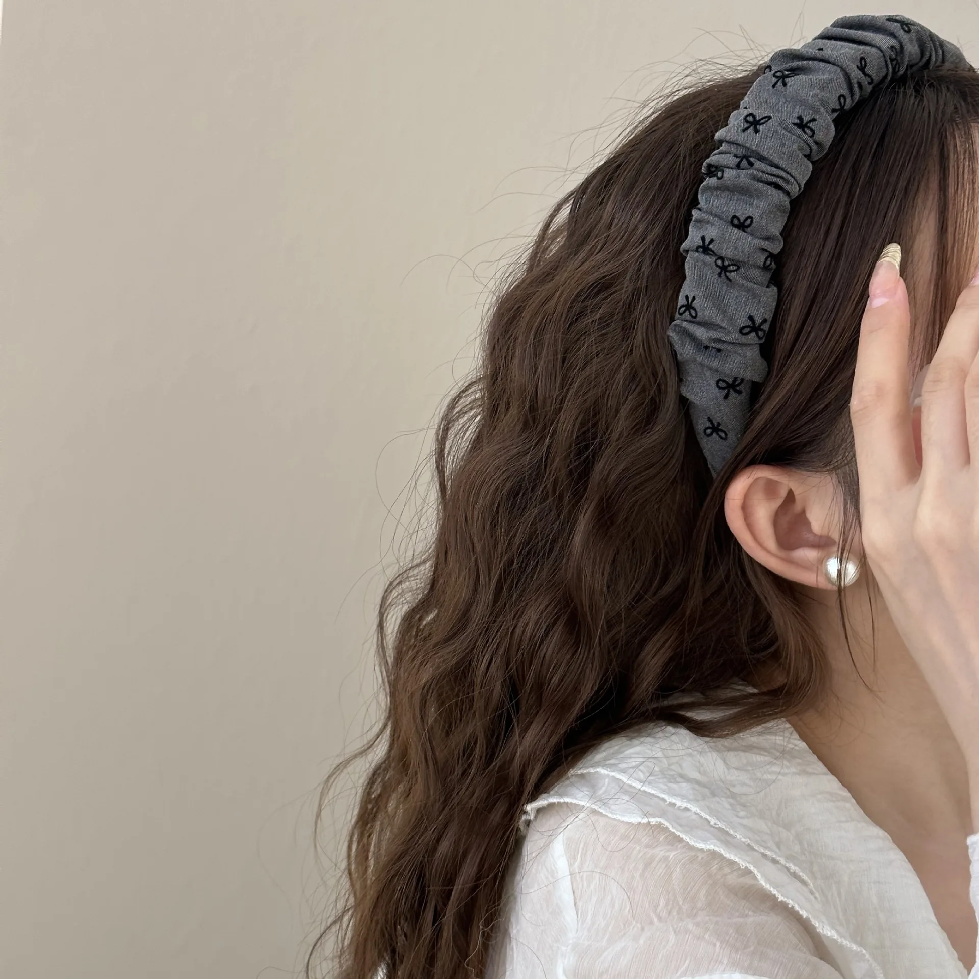 Polka Dot Bow Headband Pink Gray Pleated Fabric Headband Sweet Cute Elegant Headband Women Versatile Hair Styling Accessories