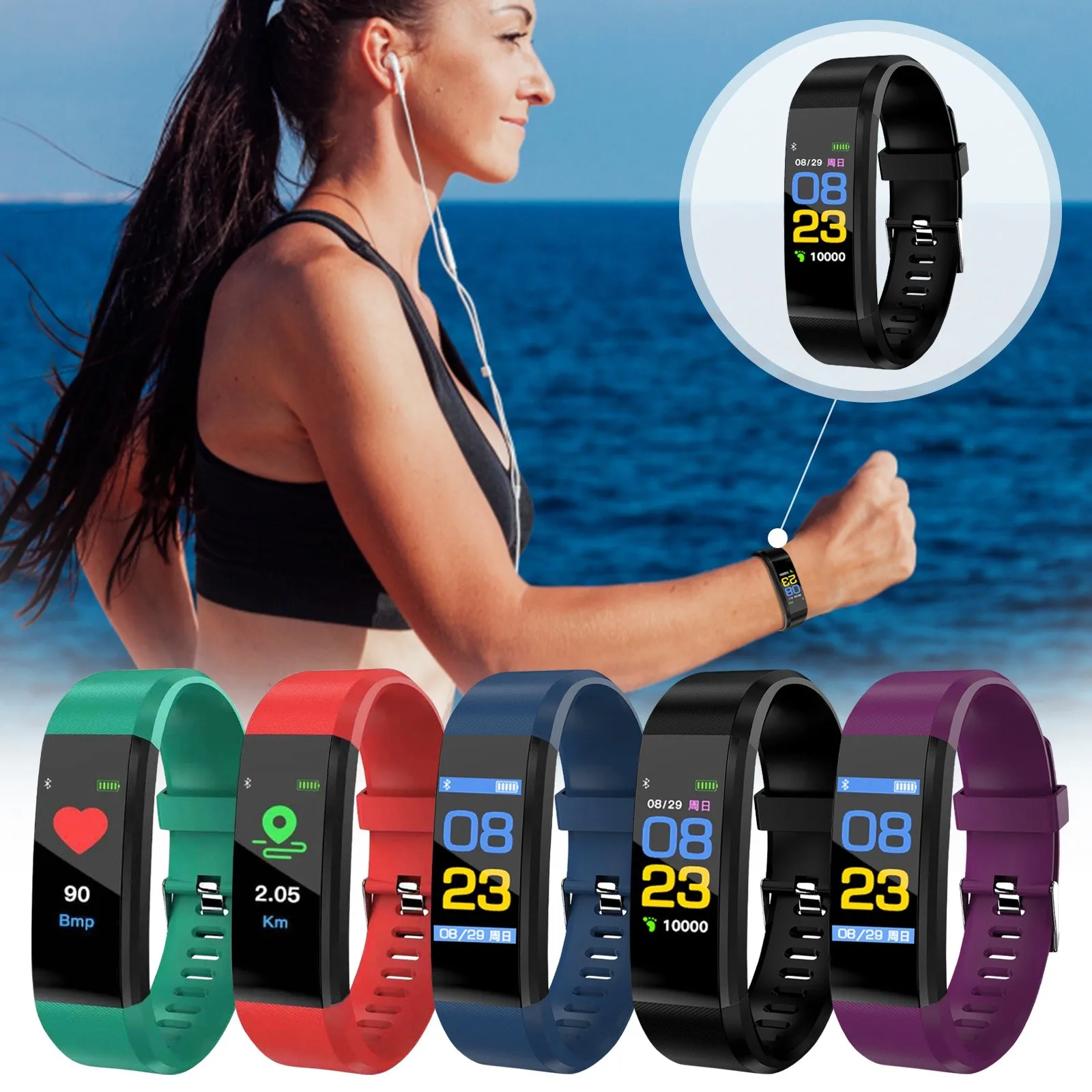 Waterproof Simple Smart Bracelet Sleep Detection Heart Rate Blood Pressure Blood Oxygen Sports Pedometer Watch For All People