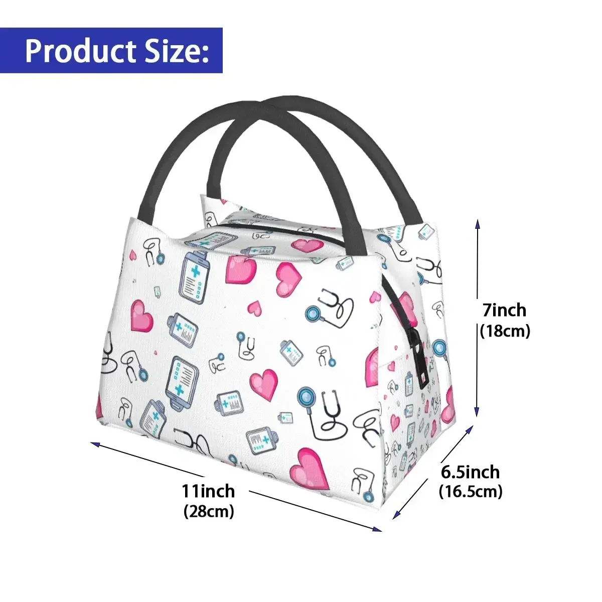 Hospital And Hearts Design Lunch Bag Funny Nurse Office Lunch Box For Child Casual Thermal Tote Handbags Oxford Cooler Bag