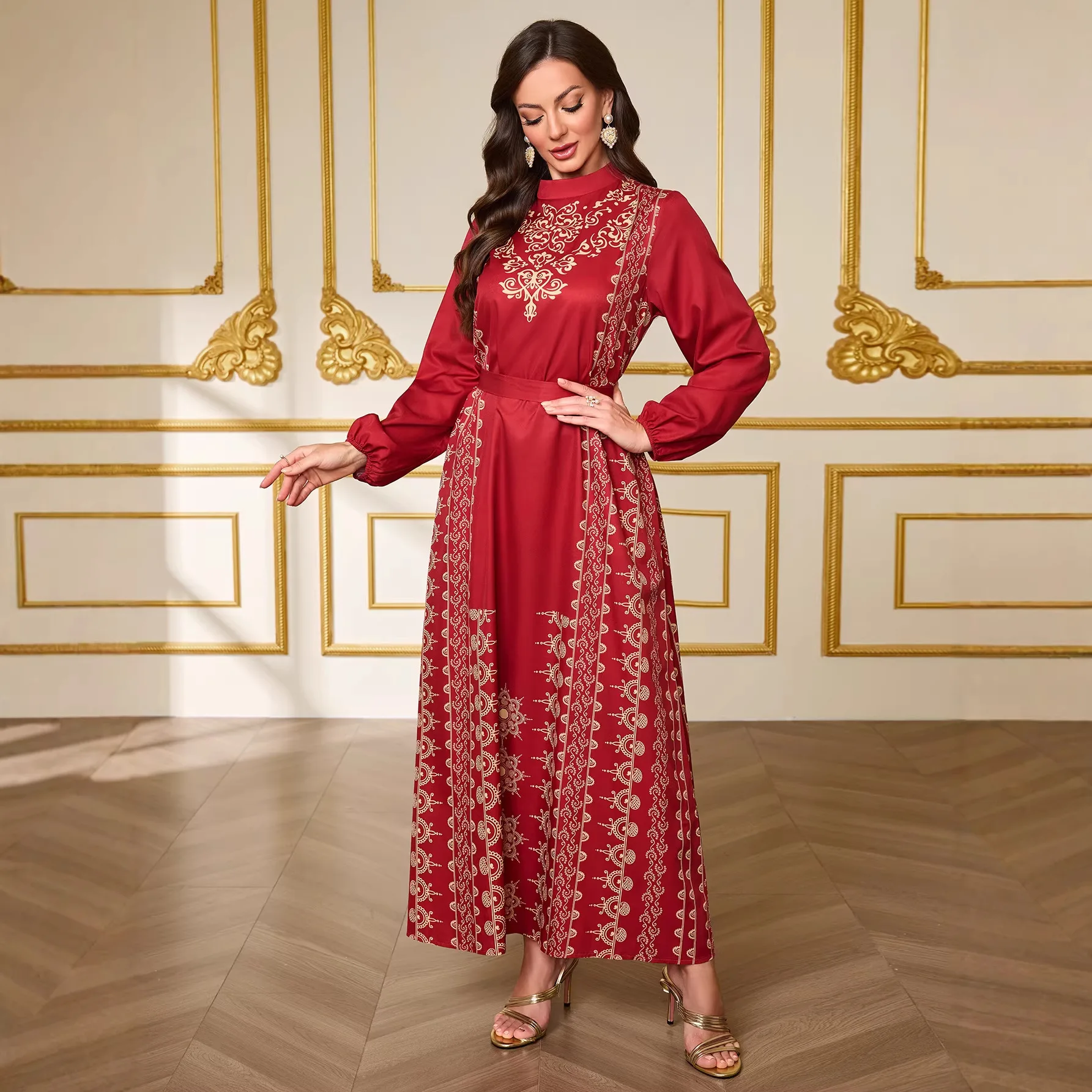 Eid Women Abaya Dresses Muslim Print Long Dress Dubai Abayas Kaftan Sashes Jalabiya Party Vestidos Ramadan Morocco Maxi Gown