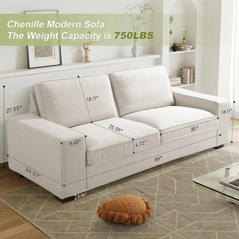 أريكة معاصرة من EASELAND 89 لمساحات المعيشة، أريكة من قماش الشنيل مع مساند للذراعين واسعة، مقعد Loveseat من القطيفة بثلاثة مقاعد مع #2