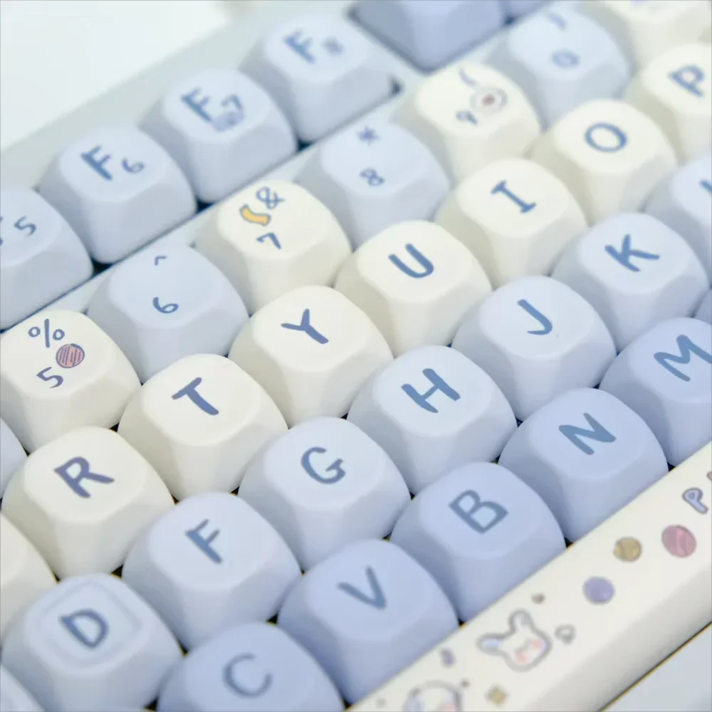 Imagem -04 - Cachorro Não Branco Redondo Keycaps Pbt 130 Chaves Qx3 Meninas Azul Bonito para 60 64 84 98 108 Teclado Mecânico do Jogo Interruptor do mx