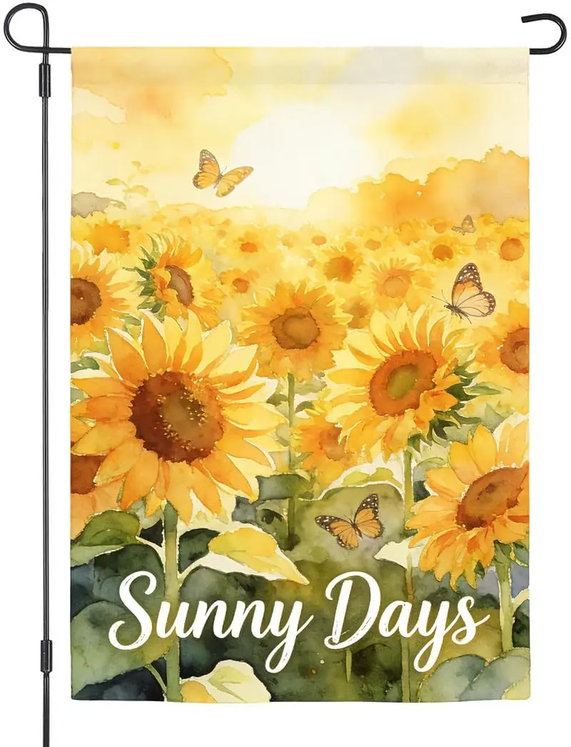 Sunny Days Sunshine Garden Flag, Sunflower Butterfly Summer Theme, Burlap Double Sided, Outdoor Yard Decorations, 12 x 18 In AAS